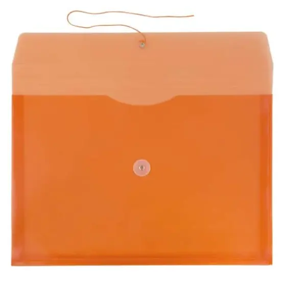 JAM Paper 9.75" x 14.5" Button & String Tie Closure Plastic Envelopes, 12ct. Orange {5}