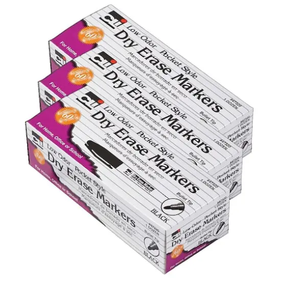 Charles Leonard Black Bullet Tip Dry Erase Markers, 3 Packs of 12 {1}