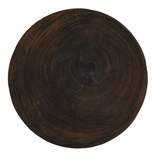 Hello Honey® 15.8" Round Paulownia Wood Carved Stool Charred Finish {6}