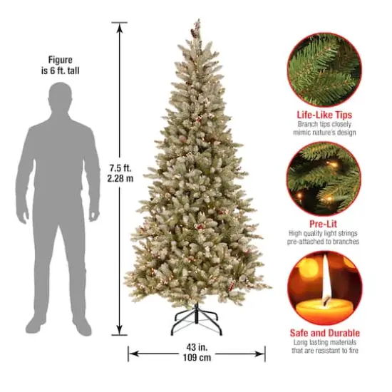 7.5 ft. Pre-Lit Flocked Dunhill&reg; Fir Slim Artificial Christmas Tree, Clear Lights {7}
