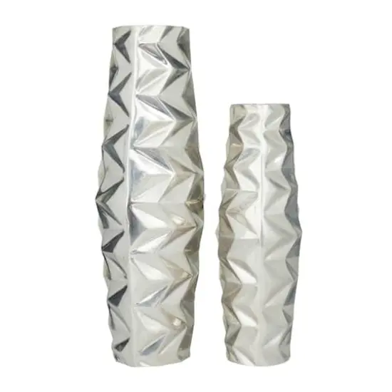 Silver Aluminum Modern Vase, Set of 2" 20", 15" {3}