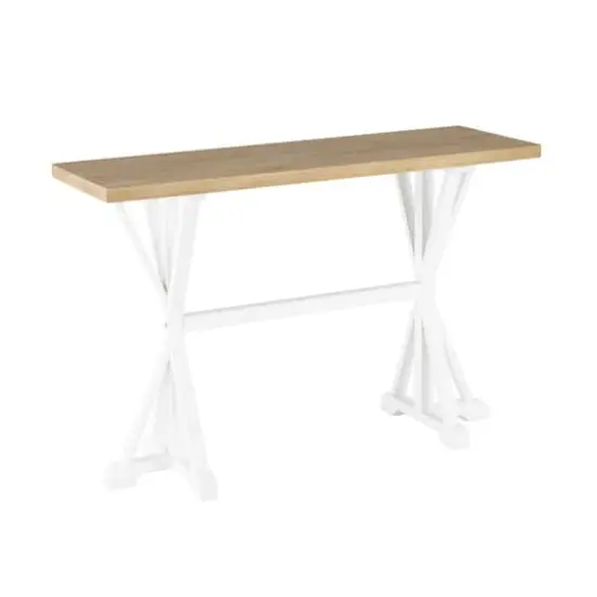 47" White Wood Living Room Console Table with Angled Legs & Brown Tabletop {3}