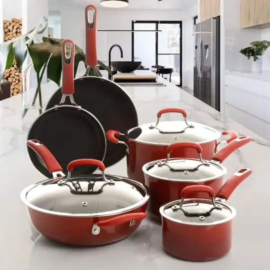 Kenmore&reg; Elite Andover 10-Piece Red Gradient Nonstick Aluminum Cookware Set {10}