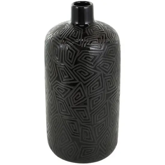 15" Black Geometric Etched Ceramic Vase {8}