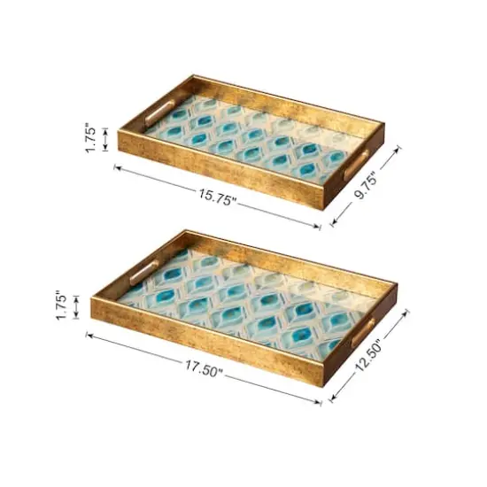 Glitzhome&reg; Rectangle Peacock Feathers Patterned Decorative Trays Set {5}