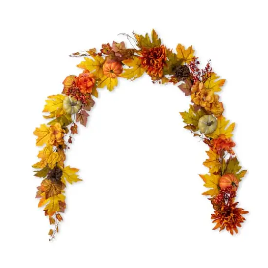 Glitzhome&reg; 72" Fall Dahlia Pumpkin, Leaf and Berry Garland {1}