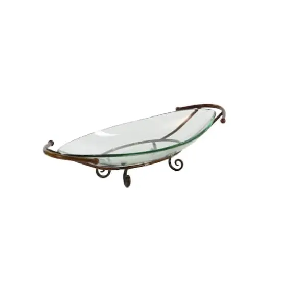 Brass Glass and Metal Modern Serving Bowl, 6" x 30" x 12" {4}