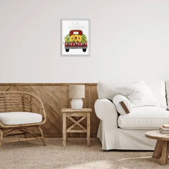 Stupell Industries Hello Summer Quote Sunflower Flower Patriotic Truck Framed Giclee Art Gray {3}