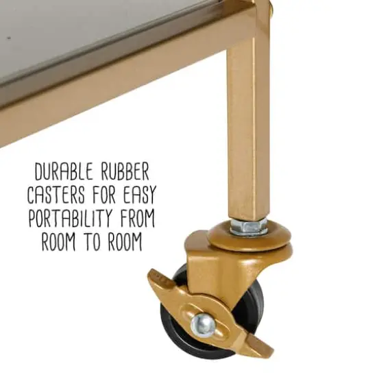 Honey Can Do 3-Tier Gold & White Rolling Bar & Serving Cart with Handles {16}