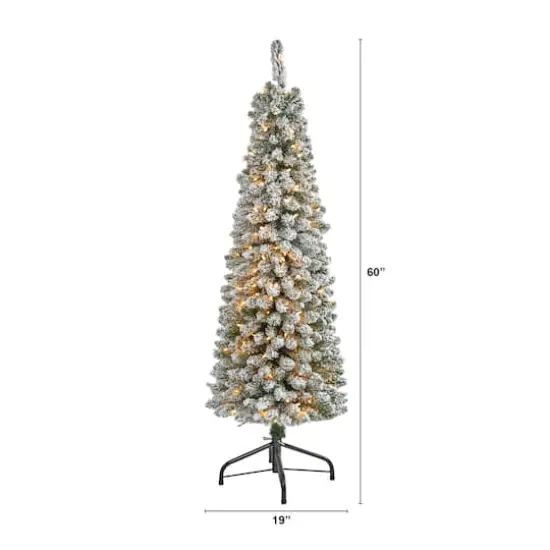 5ft. Pre-Lit Flocked Pencil Artificial Christmas Tree with Clear LED Lights {3}