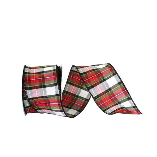 JAM Paper 2.5" x 10yd. Traditional Dupioni Wired Edge Plaid Ribbon {1}