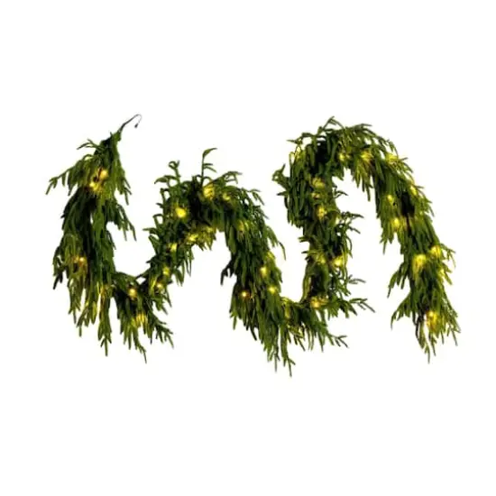 9ft. Pre-Lit Artificial Real Touch Norfolk Island Pine Garland with 50 Warm White LED Lights and Natural Look {4}