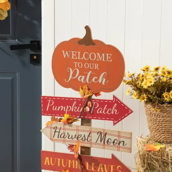 Glitzhome&reg; 42.5" Fall Wooden Pumpkin Patch Porch Sign {13}