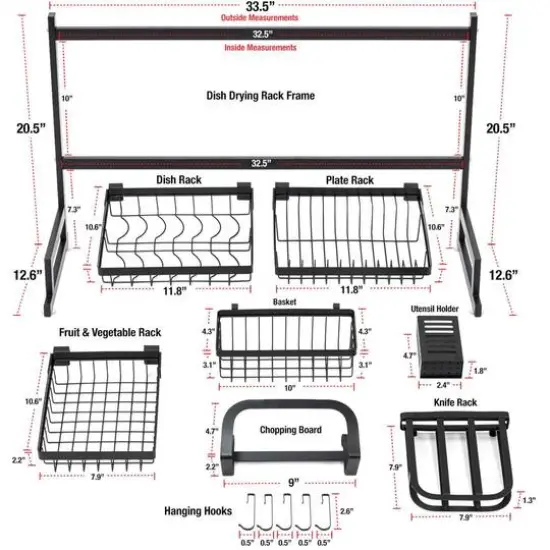 Sorbus 34.25" Over-The-Sink Dish Drying Rack Black {6}
