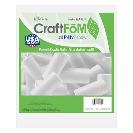 FloraCraft&reg; CraftFōM&reg; 1" x 2" White Foam Rods, 24ct. {1}
