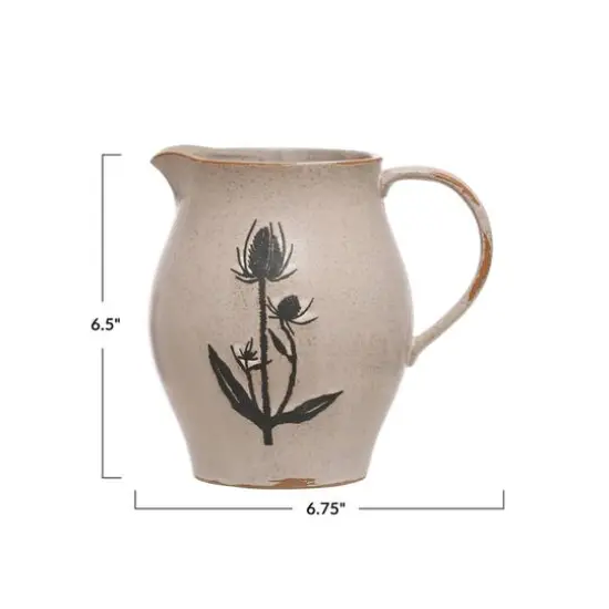 Hello Honey&reg; 50oz. White & Black Reactive Glaze Flower Design Debossed Stoneware Pitcher {4}