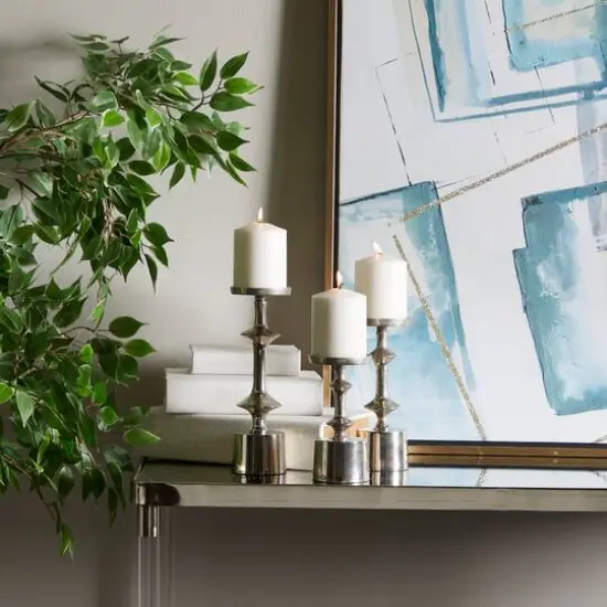 CosmoLiving by Cosmopolitan Silver Aluminum Pillar Candle Holder Set {7}