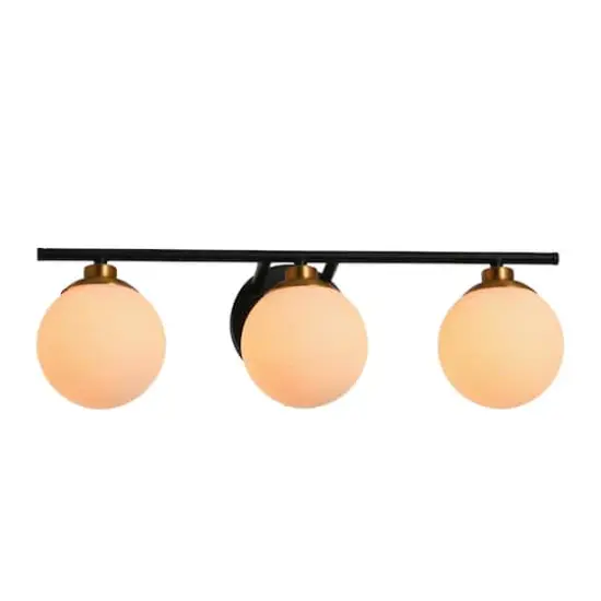 Hello Honey&reg; Robert Stevenson Lighting Lorne Metal & Frosted Glass 3-Light Vanity Matte Black/Brushed Gold {4}