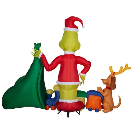 6.5ft. Airblown&reg; Inflatable Christmas Grinch Putting Train in Santa Sack {3}