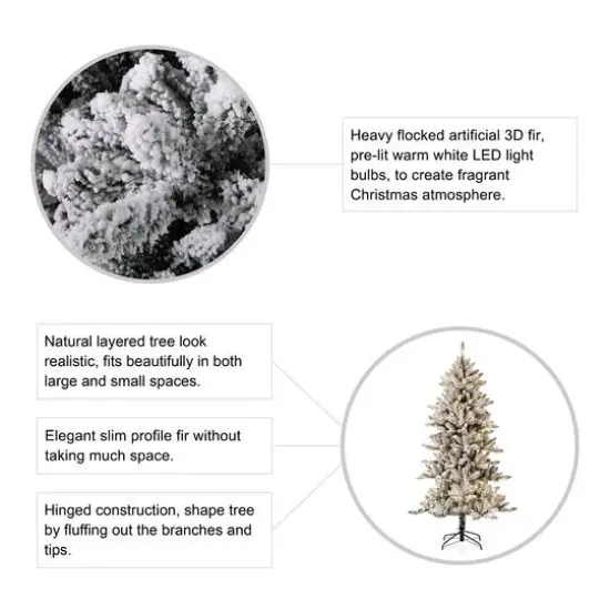 6ft. Pre-Lit Flocked Fir Artificial Christmas Tree, Warm White LED Lights {8}