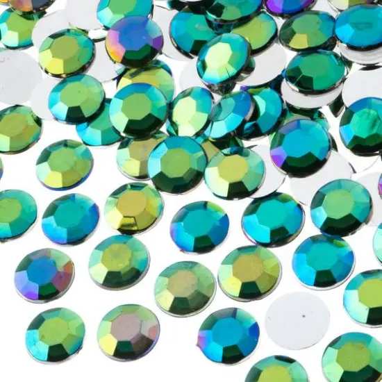 John Bead 12mm Acrylic Round Flat Back Rhinestones, 400ct. Green AB {1}