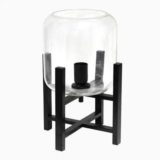 Simple Designs 13.5" Black Wood Mounted Table Lamp with Glass Cylinder Shade Clear Glass {7}