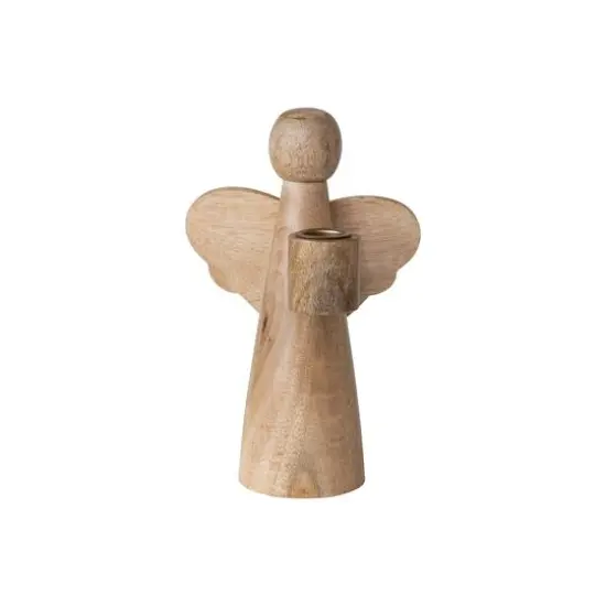 Hello Honey&reg; 8" Natural Mango Wood Angel Taper Candle Holder {1}