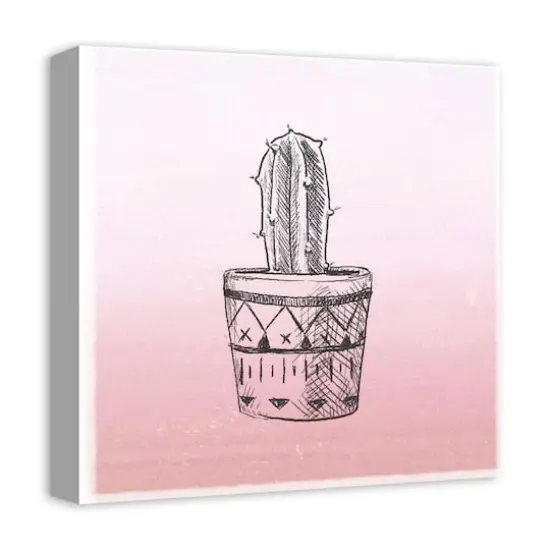 Pink Single Potted Cactus 16" x 16" Canvas Wall Art {3}