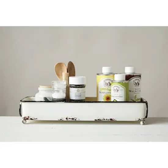 Hello Honey&reg; 16" Silver Decorative Rectangle Distressed Metal Tray {5}