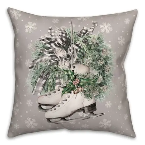 Neutral Ice Skates Wreath Throw Pillow {1}