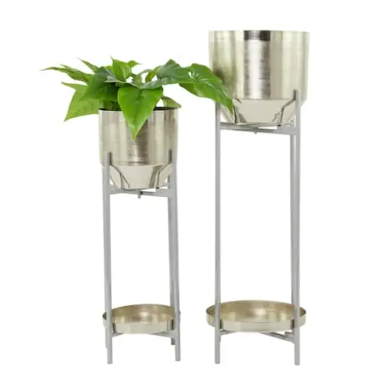 Silver Metal Planter with Removable Stand Set {1}