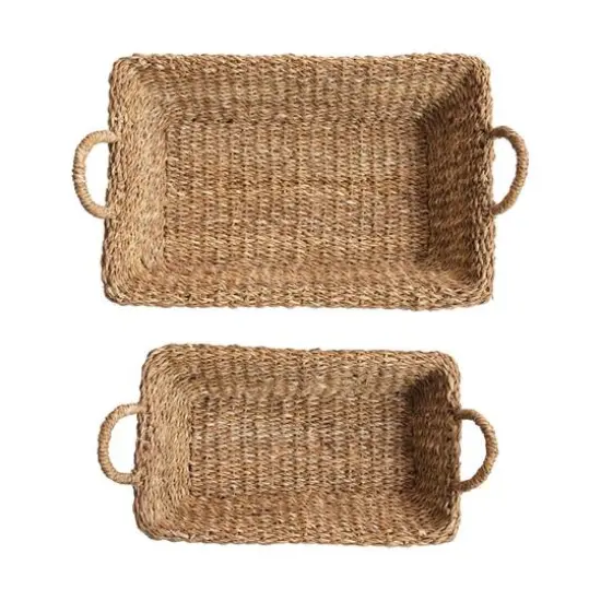Hello Honey&reg; Natural Decorative Handwoven Seagrass Double Walled Trays with Handles Set {3}