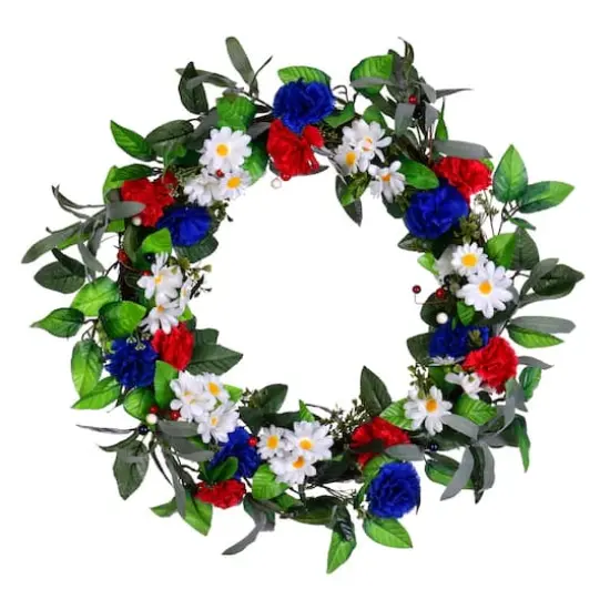 22" Red, White & Blue Floral Wreath With Berries {1}
