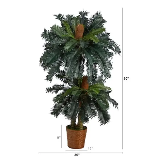 5ft. and 3ft. Potted Double Sago Palm Artificial Tree {3}