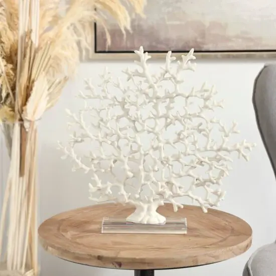16.75" White Coral Sculpture D&eacute;cor with Clear Base {3}