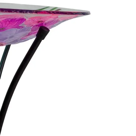18'' Pink and Purple Dragonflies Hand Painted Glass Birdbath {6}