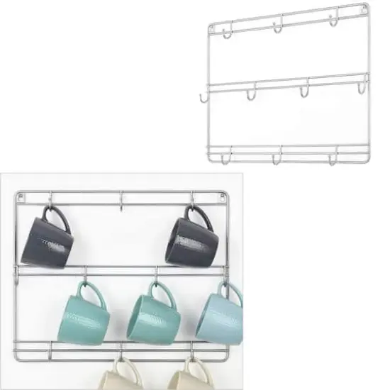 NEX&trade; Silver 3-Tier Metal Wall Mounted Coffee Cup Holder Set {5}