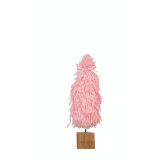Hello Honey&reg; 9.5" Fabric Yarn Tree with Wood Block Base Pink {1}