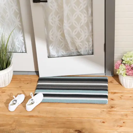 Blue And Gray Stripe Tufted Loop Textilene Mat {4}