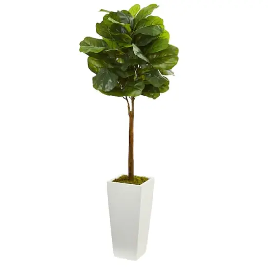4ft. Fiddle Leaf Artificial Tree in White Tower Planter {1}