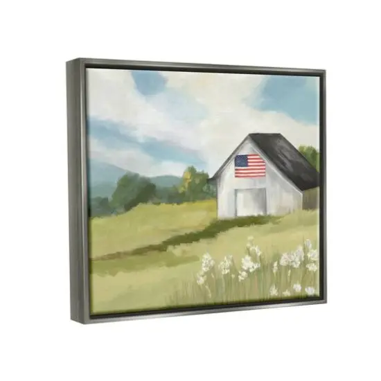 Stupell Industries American Flag on Barn Floater Framed Art Gray {4}