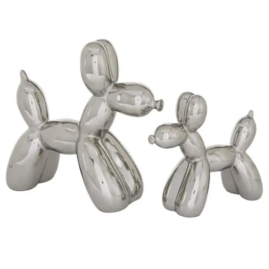 Silver Porcelain Balloon Animal Dog Sculpture Set {1}
