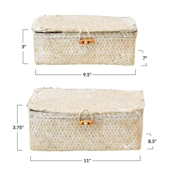 Hello Honey&reg; Whitewashed Hand-Woven Seagrass Boxes with Lids & Toggle Closure Set {9}