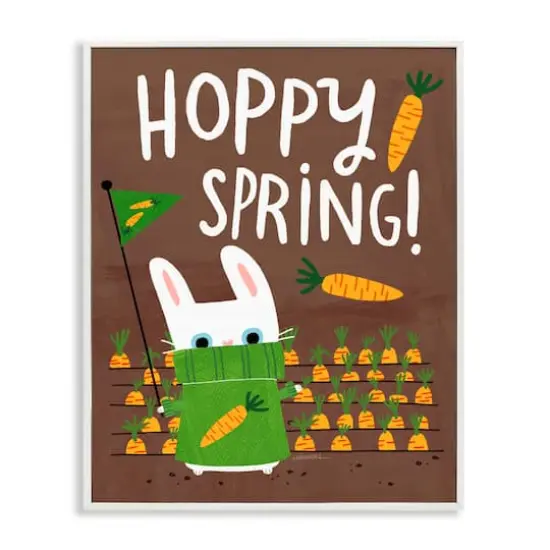 Stupell Industries Happy Spring Bunny & Carrots Framed Giclee Art White {1}