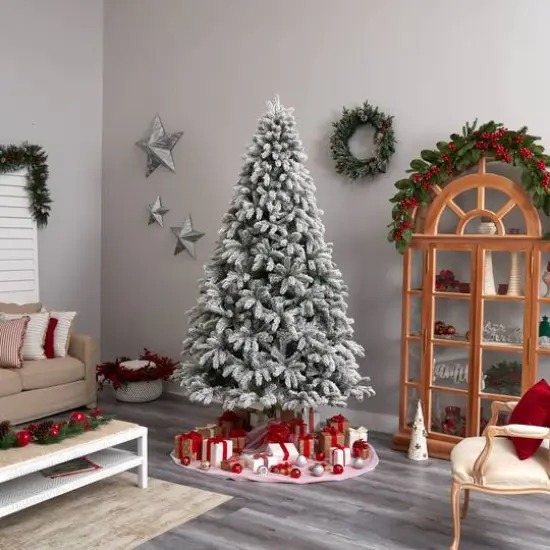 9ft. Pre-Lit Flocked South Carolina Spruce Artificial Christmas Tree, Clear LED Lights {9}