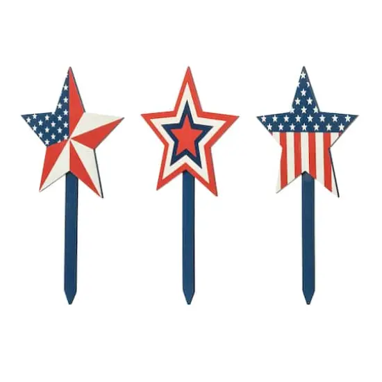 Glitzhome&reg; Wood Patriotic Star Yard Stakes, 3ct. {6}