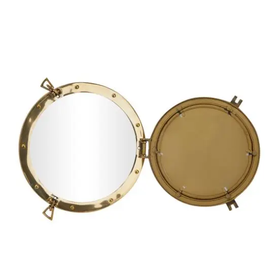 Gold Brass Sail Boat Wall Mirror with Port Hole Detailing 12" x 2" x 12" {3}
