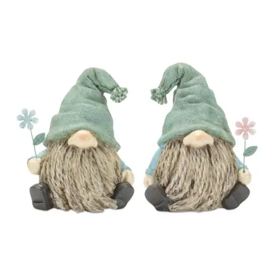 5.25" Faux Stone Garden Gnome with Flower Figurines Set {6}