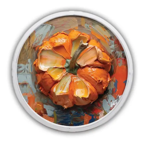 Painterly Pumpkin Top 20" x 20" Round White Framed Print {1}