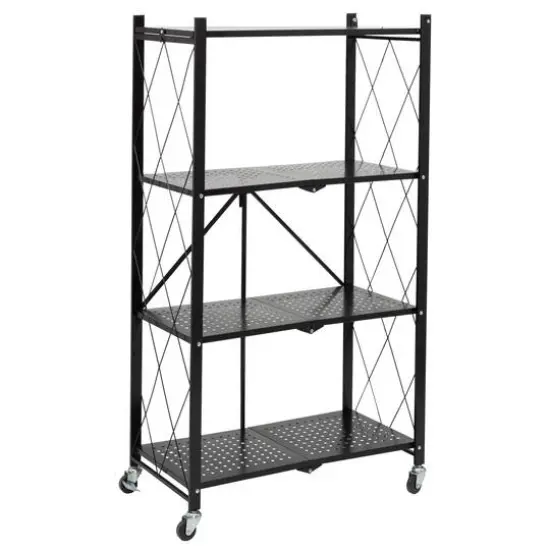 Honey Can Do Black Collapsible 4-Tier Metal Shelf {1}